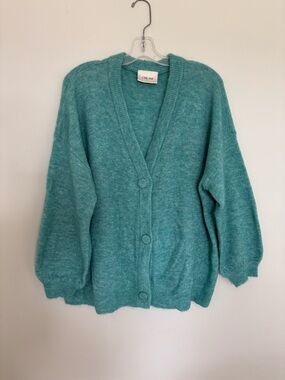 Cream Teal Knit Cardigan | Cozy Button Front Sweater | Soft Slouchy Fit